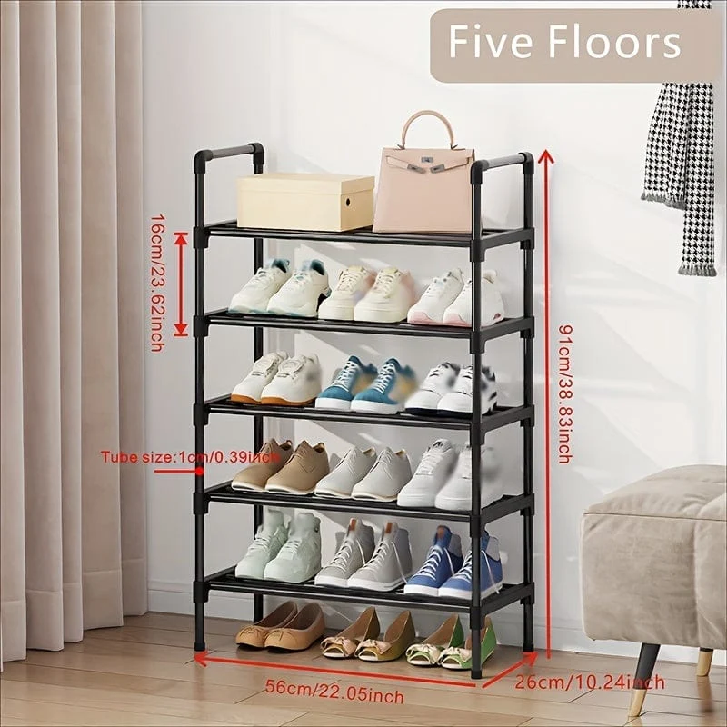 1-teiliges mehrschichtiges Schuhregal, Schuhaufbewahrungsregal, einreihiges freistehendes Schuhregal, stapelbare Schuhtrennwand, schwarzes Schuhregal, geeignet für Veranda, Schrank, Schlafzimmer, Flur, Terrasse