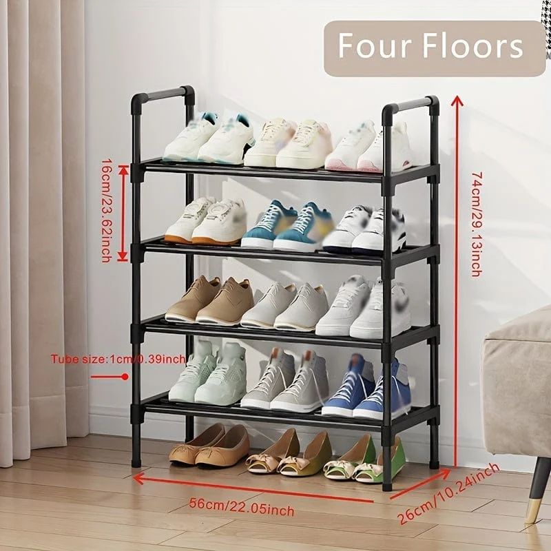 1-teiliges mehrschichtiges Schuhregal, Schuhaufbewahrungsregal, einreihiges freistehendes Schuhregal, stapelbare Schuhtrennwand, schwarzes Schuhregal, geeignet für Veranda, Schrank, Schlafzimmer, Flur, Terrasse
