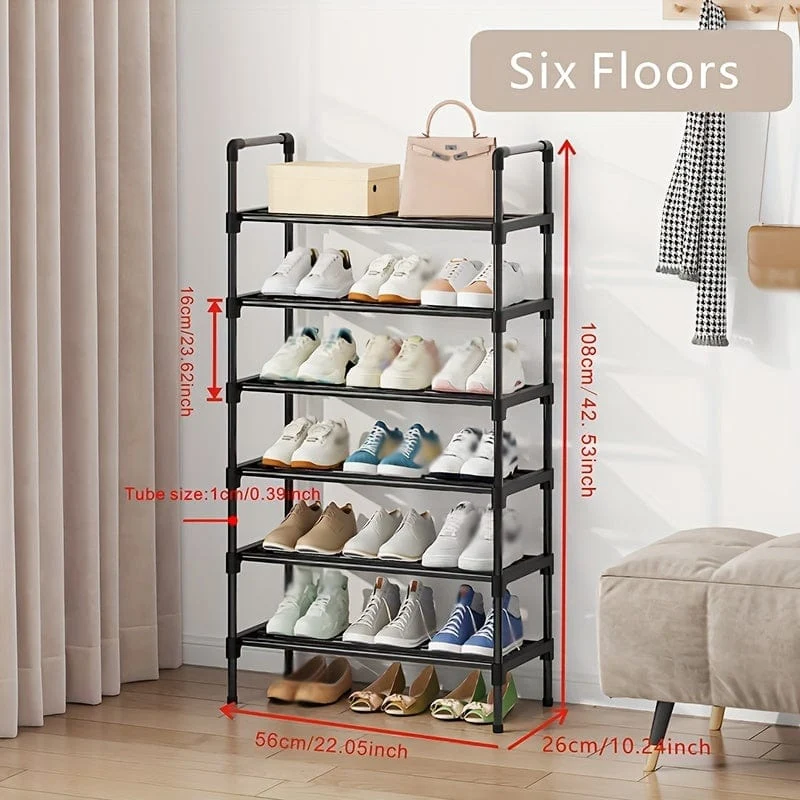1-teiliges mehrschichtiges Schuhregal, Schuhaufbewahrungsregal, einreihiges freistehendes Schuhregal, stapelbare Schuhtrennwand, schwarzes Schuhregal, geeignet für Veranda, Schrank, Schlafzimmer, Flur, Terrasse