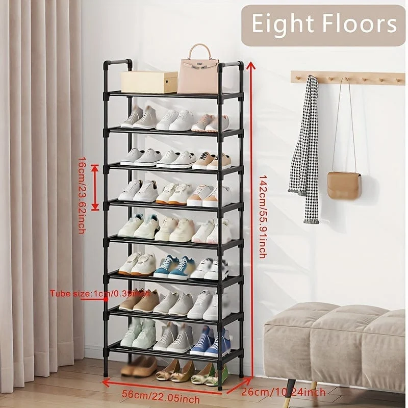1-teiliges mehrschichtiges Schuhregal, Schuhaufbewahrungsregal, einreihiges freistehendes Schuhregal, stapelbare Schuhtrennwand, schwarzes Schuhregal, geeignet für Veranda, Schrank, Schlafzimmer, Flur, Terrasse