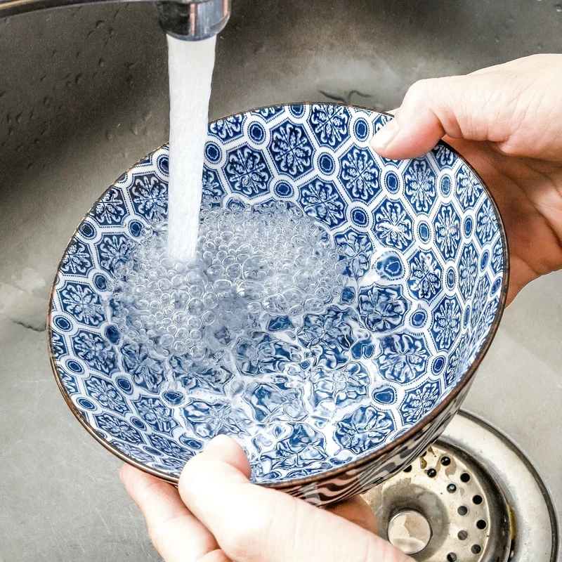 6 Stück Vintage-Keramikschüsseln in Blau und Weiß – 24 Unzen, 15.24 cm große Keramik-Suppenschüsseln, geeignet für Reis, Salat, Snacks, spülmaschinen- und mikrowellengeeignet, Tafelgeschirr