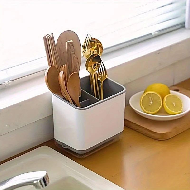 1 Stück Utensilienhalter, Besteck-Abtropfgestell, Spülbecken-Caddy, Essstäbchenhalter, Löffel, Essstäbchen, Gabel, Abtropfgestell, Korb-Aufbewahrungshalter, Organizer, Fachbox, Küchenaufbewahrungsartikel