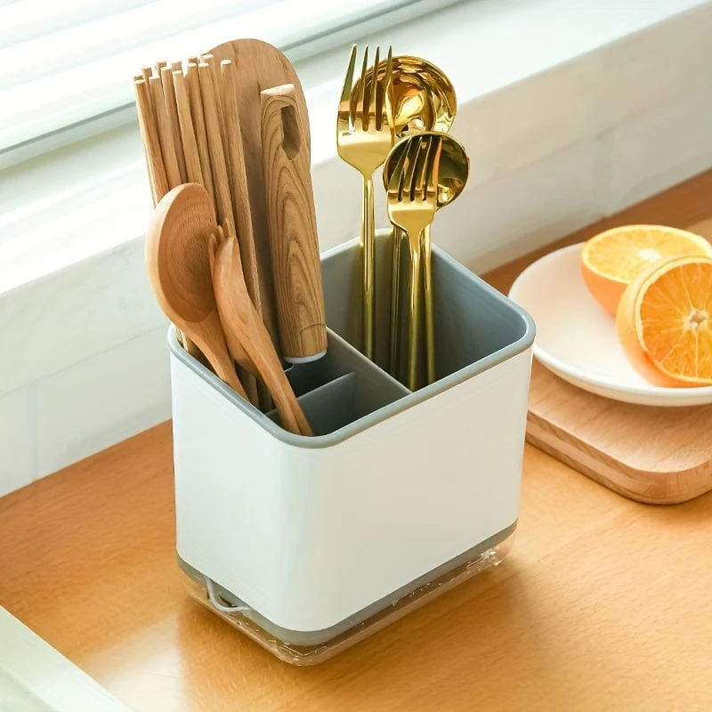 1 Stück Utensilienhalter, Besteck-Abtropfgestell, Spülbecken-Caddy, Essstäbchenhalter, Löffel, Essstäbchen, Gabel, Abtropfgestell, Korb-Aufbewahrungshalter, Organizer, Fachbox, Küchenaufbewahrungsartikel