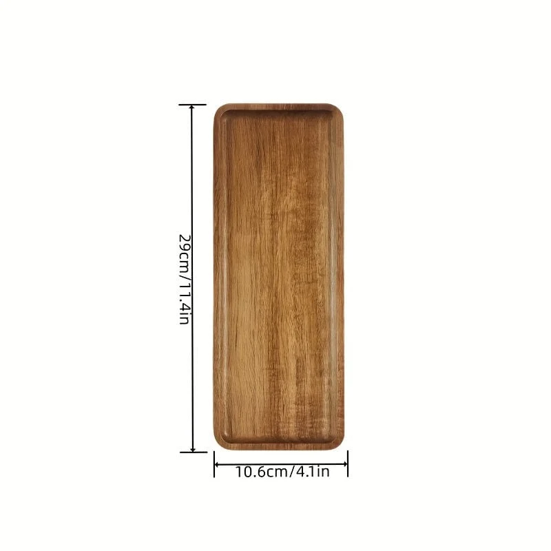 1-teiliges Tablett aus Akazienholz zum Servieren von Speisen, Snacks, Getränken, Sushi, Steak, Pizza, Desserts, Kuchen und Brot, Frühstückstablett, Kaffeetablett, Teetablett, rechteckige Platten mit leicht zu tragendem, gerilltem Griff, Heimküchenzubehör