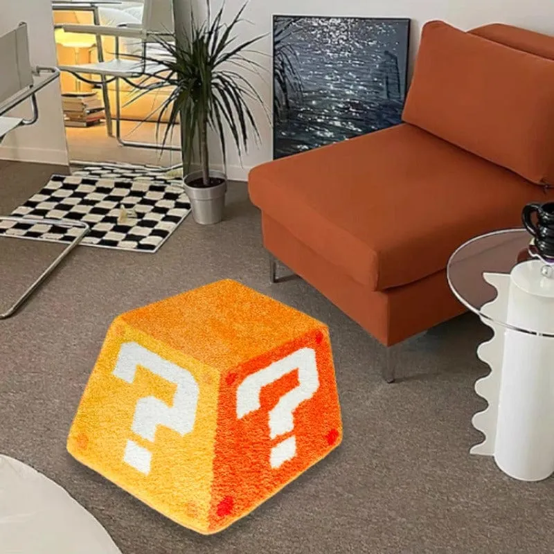 1 Stück unregelmäßiger Fragezeichen-Würfel-Dekorationsteppich, Schlafzimmer-Nachttisch-Plüsch-Bodenmatte, großer Wohnzimmer-Teppich, modischer Garderoben-Flauschteppich, Weihnachtsgeschenk