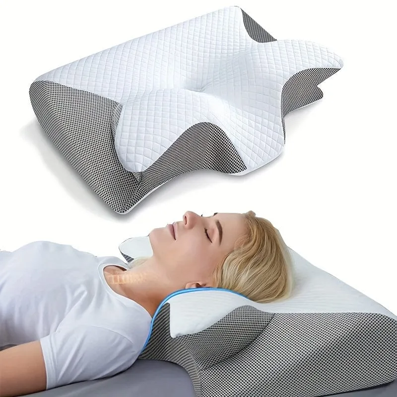 1 Stück Nackenkissen, Memory-Schaum-Kissen zum Entspannen von Nacken und Schultern, verstellbares ergonomisches orthopädisches Konturstützkissen, abnehmbarer Bezug