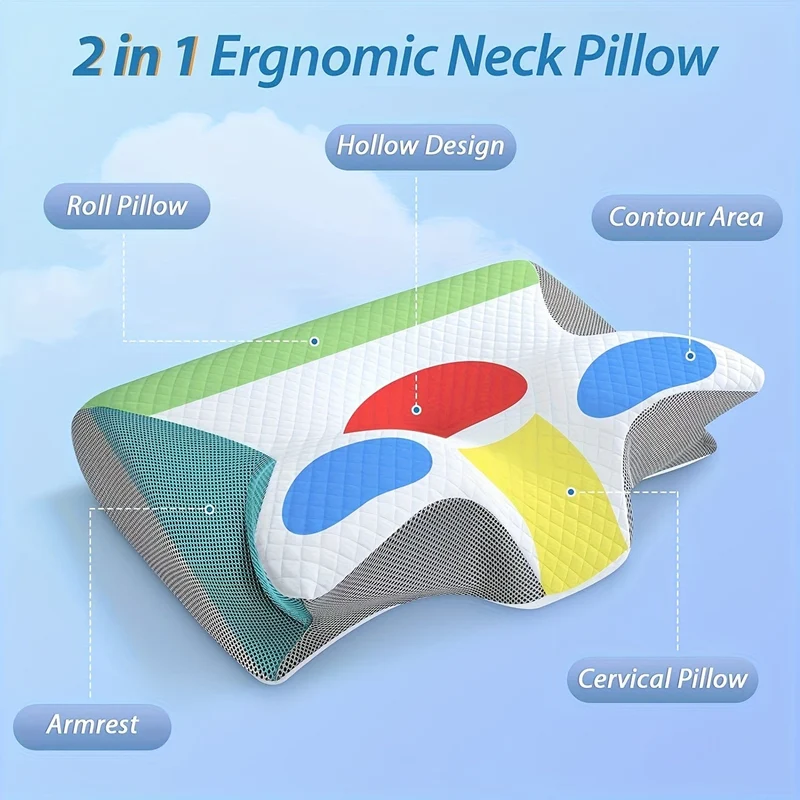 1 Stück Nackenkissen, Memory-Schaum-Kissen zum Entspannen von Nacken und Schultern, verstellbares ergonomisches orthopädisches Konturstützkissen, abnehmbarer Bezug