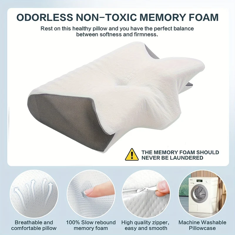 1 Stück Nackenkissen, Memory-Schaum-Kissen zum Entspannen von Nacken und Schultern, verstellbares ergonomisches orthopädisches Konturstützkissen, abnehmbarer Bezug