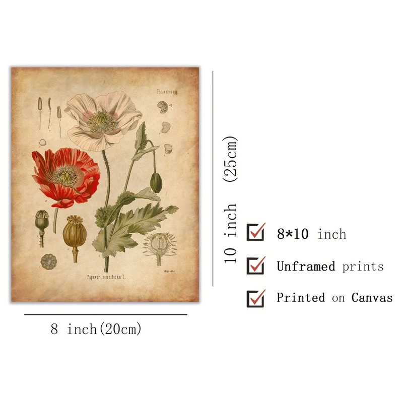 6-teiliges Poster mit botanischen Motiven für die Wand, Vintage-Poster, botanische Drucke, Vintage-Poster, Drucke, Wildblumendrucke, florale Wandkunst, für Heimdekoration/Wohnzimmer/Schlafzimmer/Büro/Hotel/Bar-Dekoration, ohne Rahmen