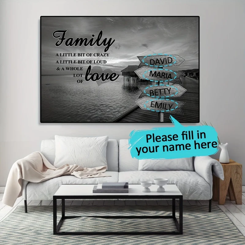 1 Stück ungerahmtes, personalisiertes Poster mit Familiennamen auf Leinwand, Wandkunst, benutzerdefiniertes Straßenschild-Poster für die Inneneinrichtung, Leinwanddrucke für Wohnzimmer, Schlafzimmer, Küchendekor, perfektes Geschenk und Dekoration