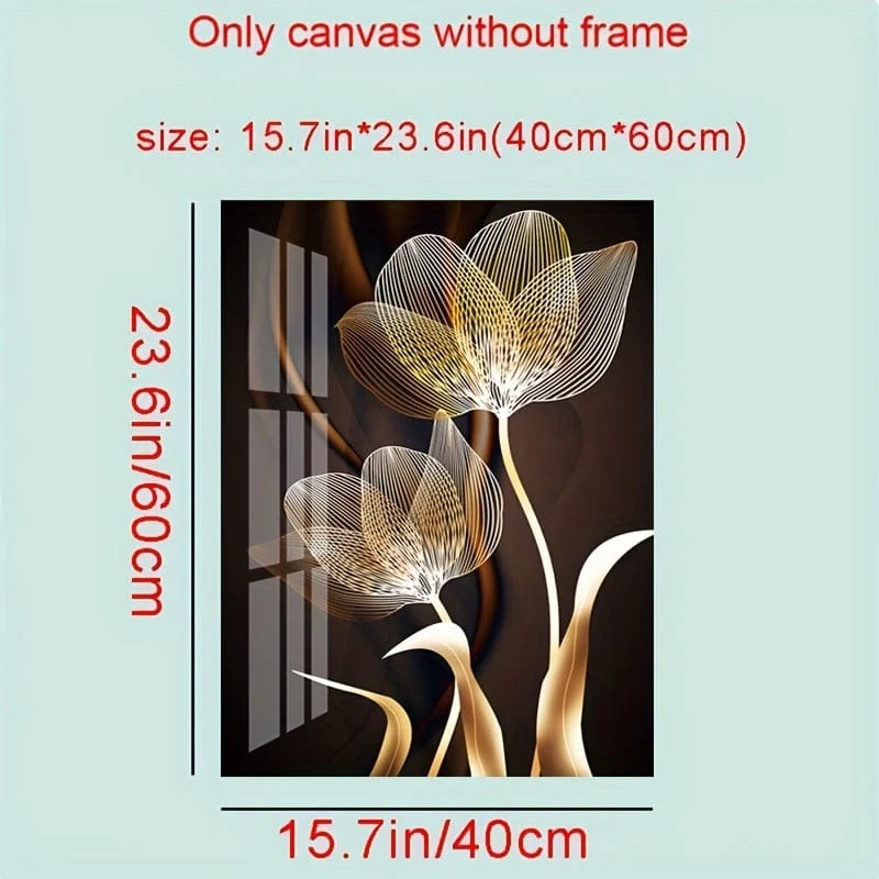 3-teiliges ungerahmtes Poster, schwarze und goldene Blumen-Wandkunst auf Leinwand, Gemälde für die Wohnzimmerdekoration – modernes abstraktes Design, 15.7 x 23.6 cm