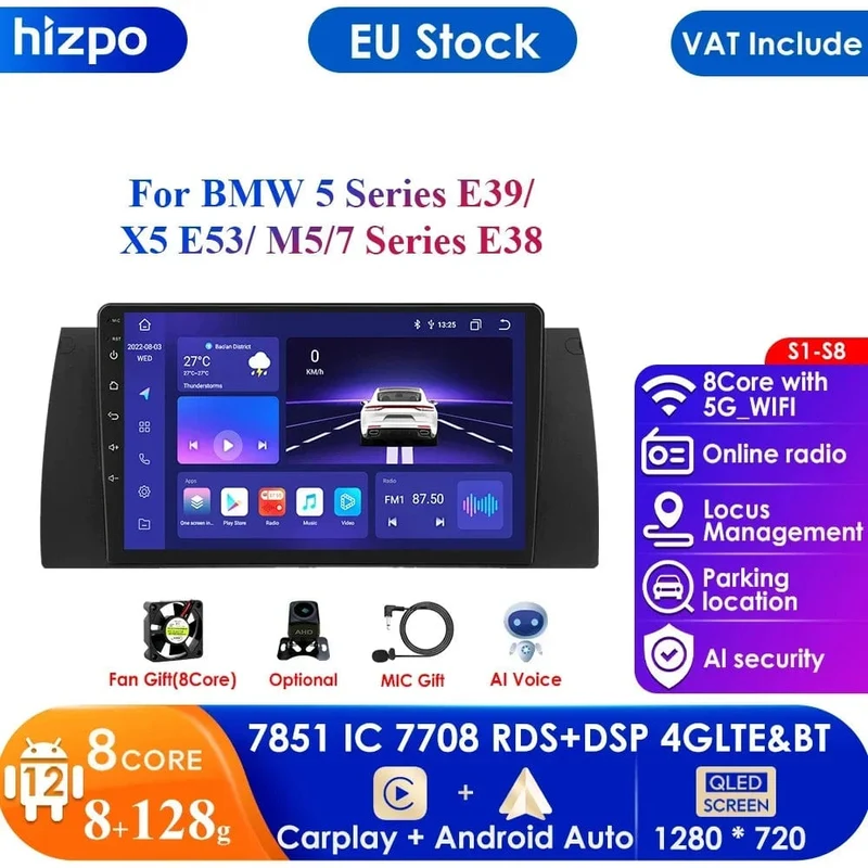8GB 128GB Android 12 Auto-Multimedia-Player 9 Zoll Navigation Für BMW E39 E53 M5 1995-2003 radio Stereo BT GPS Wifi DSP SWC AM FM