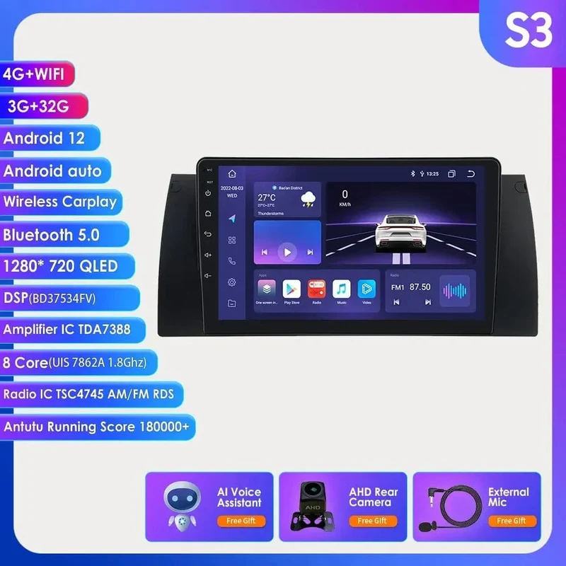 8GB 128GB Android 12 Auto-Multimedia-Player 9 Zoll Navigation Für BMW E39 E53 M5 1995-2003 radio Stereo BT GPS Wifi DSP SWC AM FM