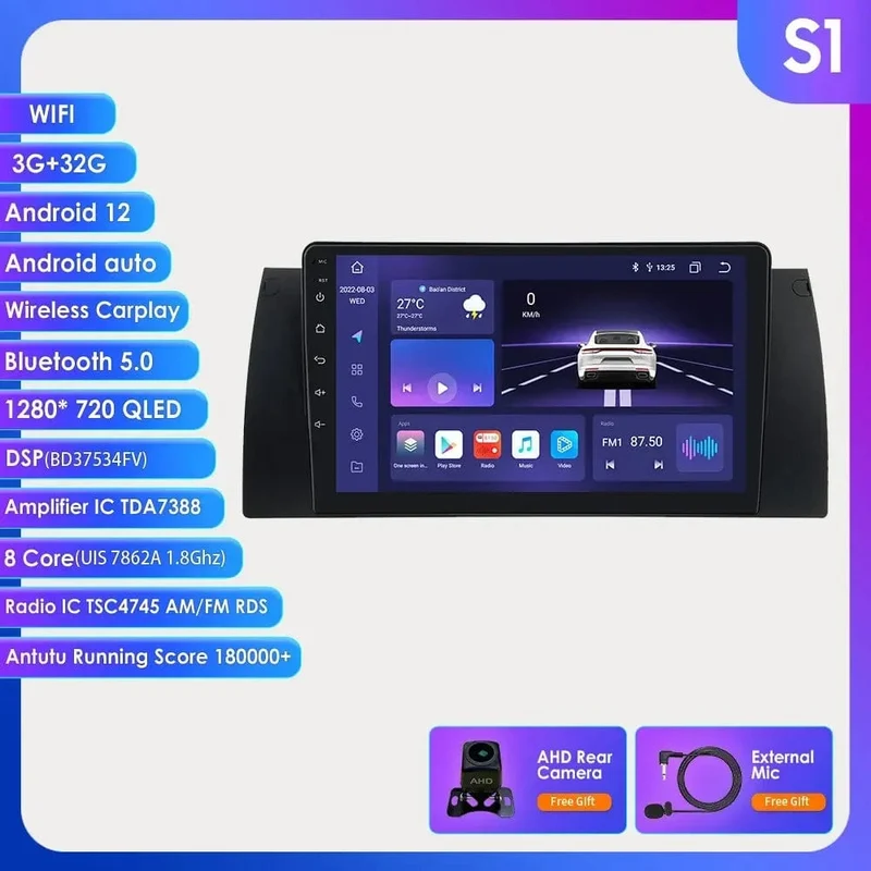 8GB 128GB Android 12 Auto-Multimedia-Player 9 Zoll Navigation Für BMW E39 E53 M5 1995-2003 radio Stereo BT GPS Wifi DSP SWC AM FM