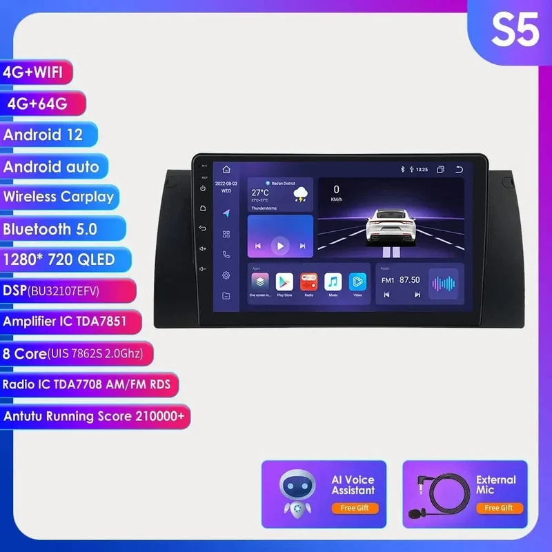 8GB 128GB Android 12 Auto-Multimedia-Player 9 Zoll Navigation Für BMW E39 E53 M5 1995-2003 radio Stereo BT GPS Wifi DSP SWC AM FM