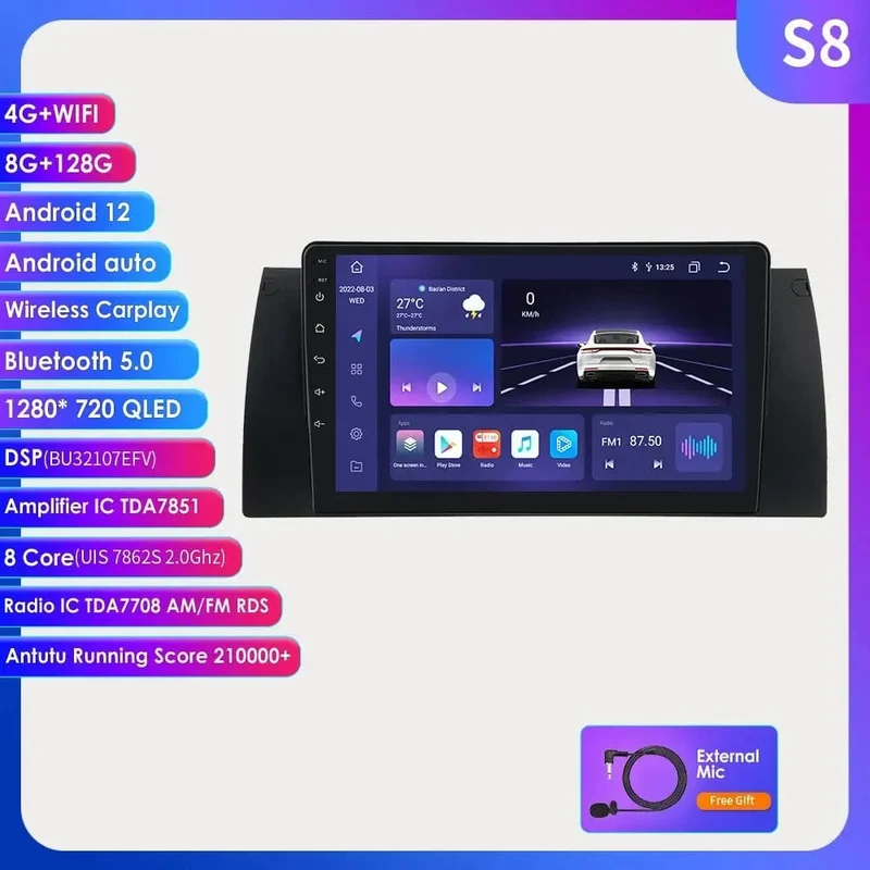 8GB 128GB Android 12 Auto-Multimedia-Player 9 Zoll Navigation Für BMW E39 E53 M5 1995-2003 radio Stereo BT GPS Wifi DSP SWC AM FM