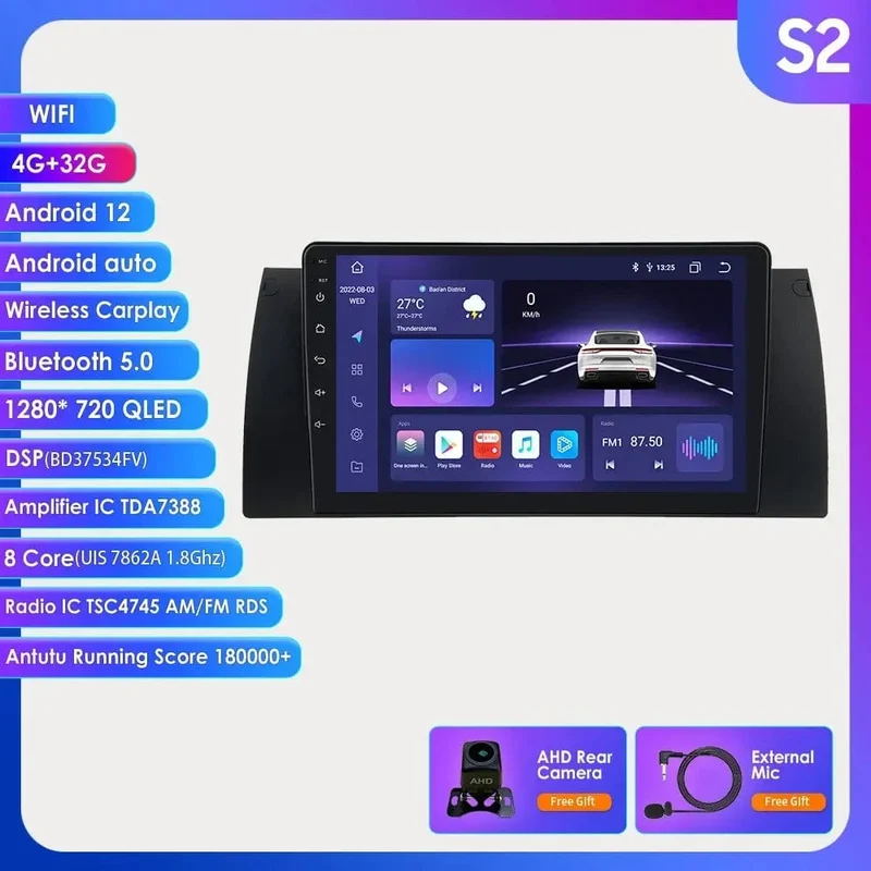 8GB 128GB Android 12 Auto-Multimedia-Player 9 Zoll Navigation Für BMW E39 E53 M5 1995-2003 radio Stereo BT GPS Wifi DSP SWC AM FM
