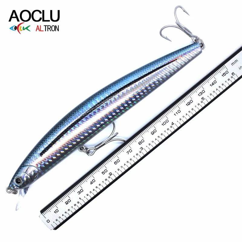 AOCLU-Schwimmender Jerkbait-Wobbler, harter Köder, Elritze, Salzwasser-Thunfisch-Angelköder, UV-Beschichtung, leuchtend, 160 mm, 30 g, Tauchtiefe, 0.5–1.5 m