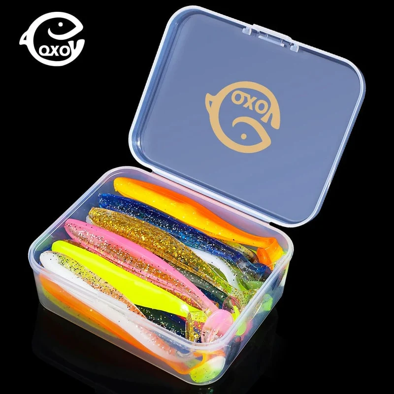 QXO Angeln Weicher Köder Wurm Mit Box Silikon Köder Swimbait Streamer Meer Angeln Löffel Köder 7 cm 10 cm wobbler Set