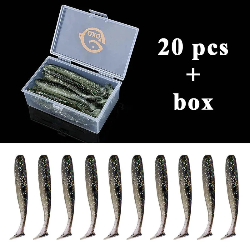 QXO Angeln Weicher Köder Wurm Mit Box Silikon Köder Swimbait Streamer Meer Angeln Löffel Köder 7 cm 10 cm wobbler Set