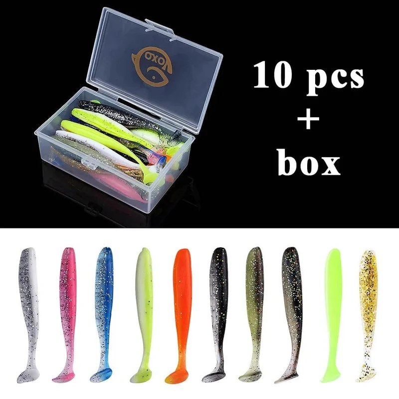 QXO Angeln Weicher Köder Wurm Mit Box Silikon Köder Swimbait Streamer Meer Angeln Löffel Köder 7 cm 10 cm wobbler Set