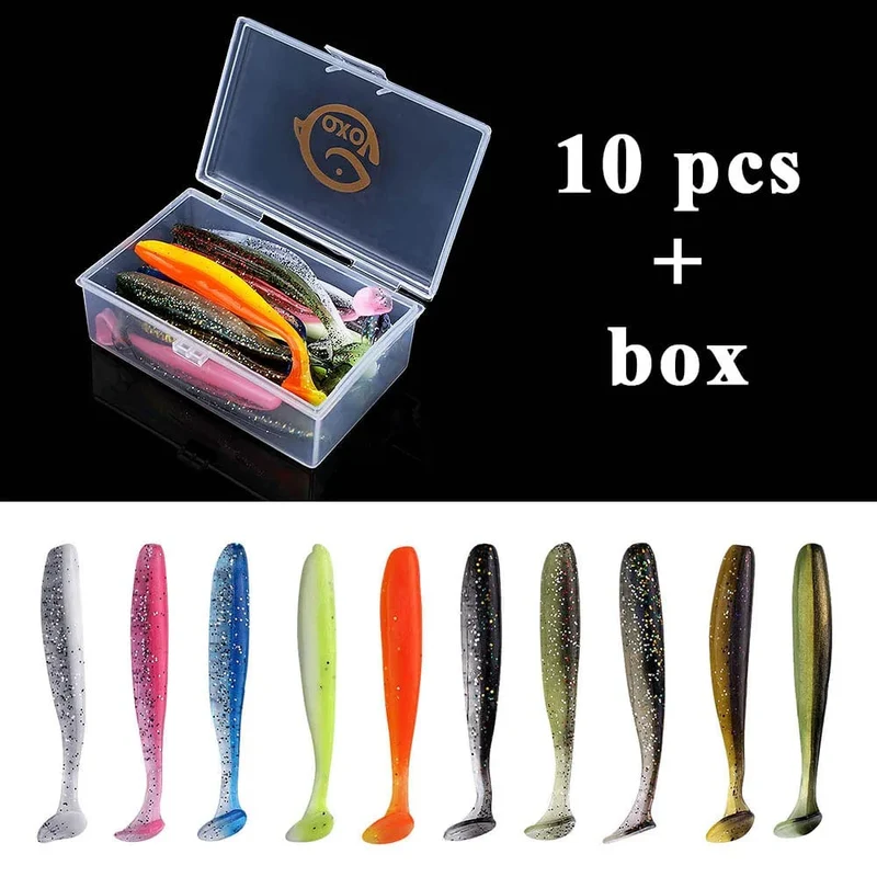 QXO Angeln Weicher Köder Wurm Mit Box Silikon Köder Swimbait Streamer Meer Angeln Löffel Köder 7 cm 10 cm wobbler Set