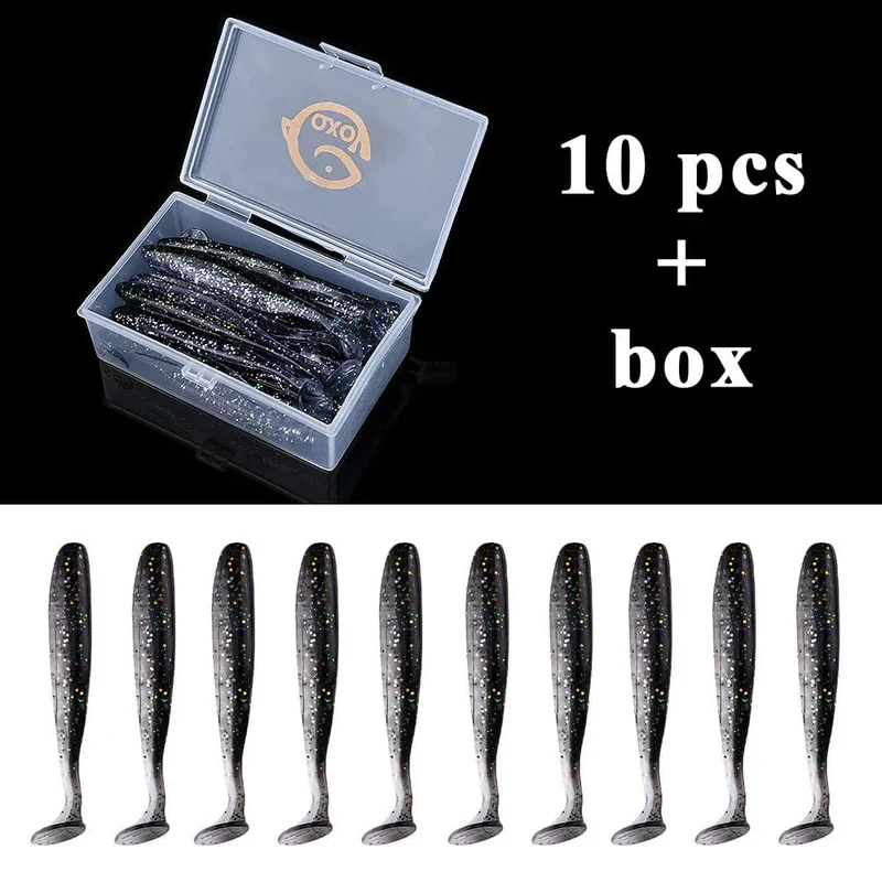 QXO Angeln Weicher Köder Wurm Mit Box Silikon Köder Swimbait Streamer Meer Angeln Löffel Köder 7 cm 10 cm wobbler Set