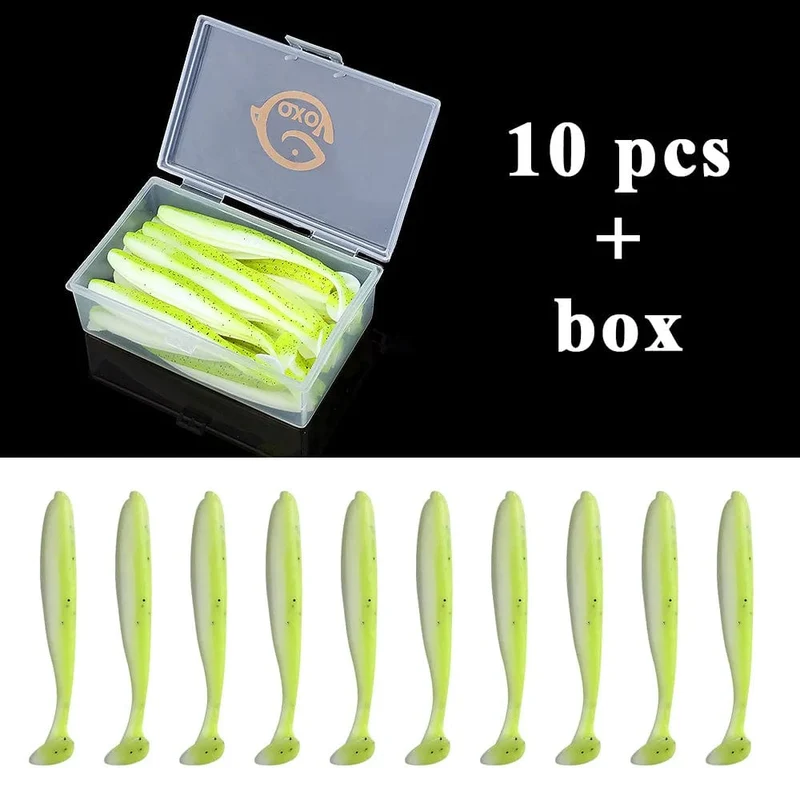 QXO Angeln Weicher Köder Wurm Mit Box Silikon Köder Swimbait Streamer Meer Angeln Löffel Köder 7 cm 10 cm wobbler Set