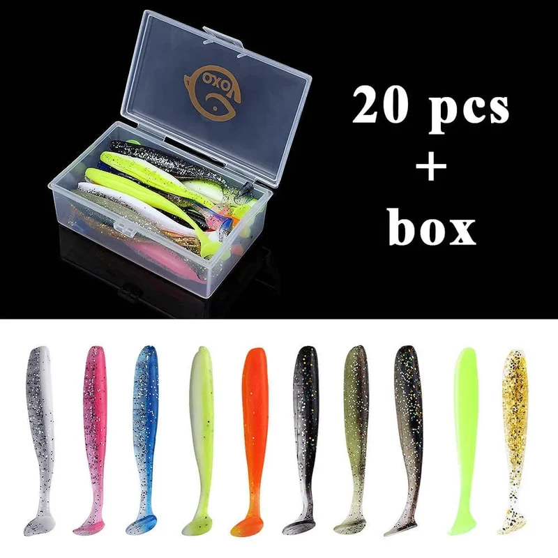 QXO Angeln Weicher Köder Wurm Mit Box Silikon Köder Swimbait Streamer Meer Angeln Löffel Köder 7 cm 10 cm wobbler Set