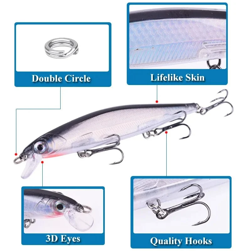 Proleurre Angelköder, 11 cm, 13.8 g, sinkende Minnow-Wobbler, künstliche Kunststoffköder mit Haken für Barsche, Hechte, Karpfen, Schwimmköder