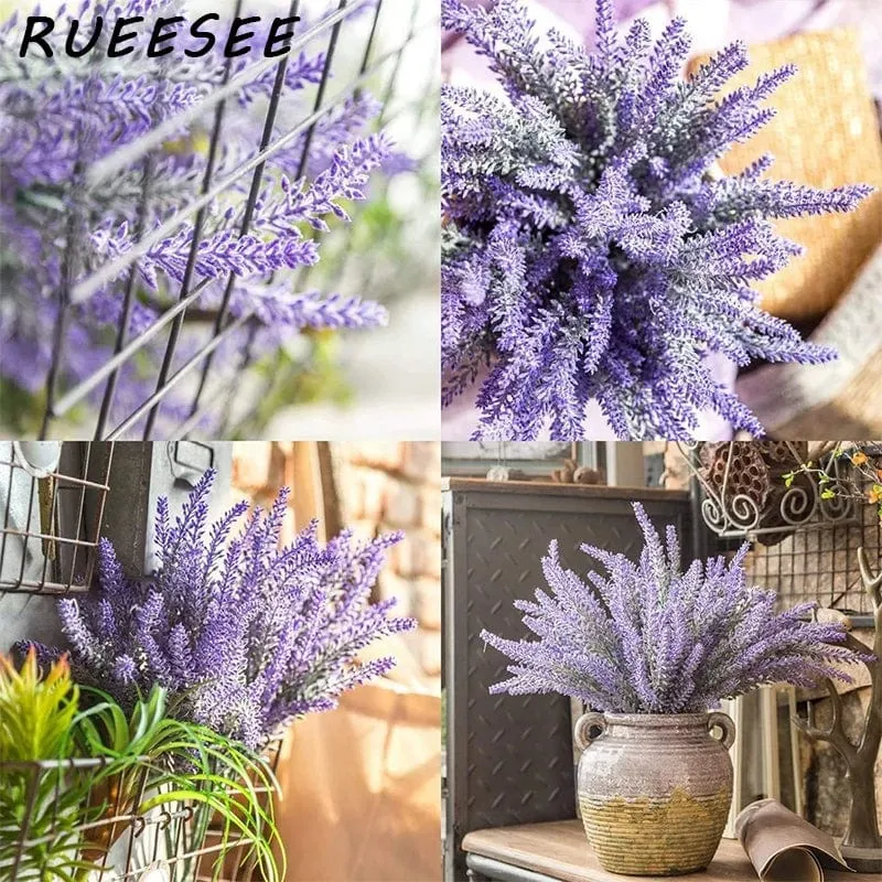 Künstliche Blumen, beflockter Kunststoff, Lavendelbündel, künstliche Pflanzen, Hochzeitsstrauß, für drinnen und draußen, Zuhause, Küche, Büro, Tisch
