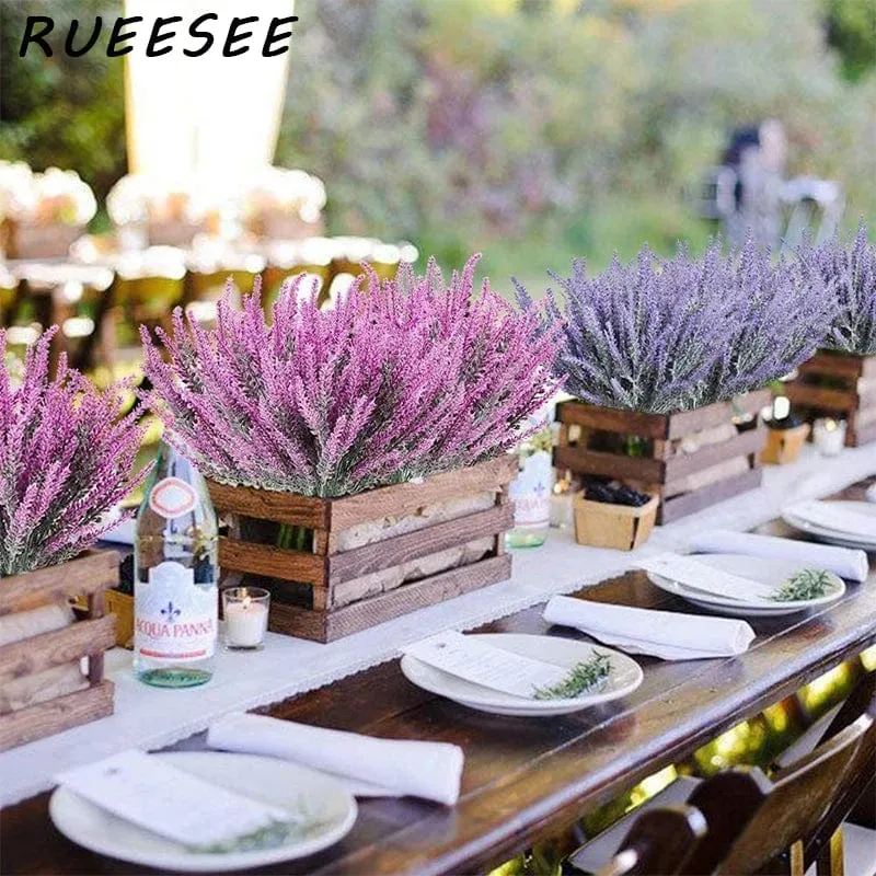 Künstliche Blumen, beflockter Kunststoff, Lavendelbündel, künstliche Pflanzen, Hochzeitsstrauß, für drinnen und draußen, Zuhause, Küche, Büro, Tisch