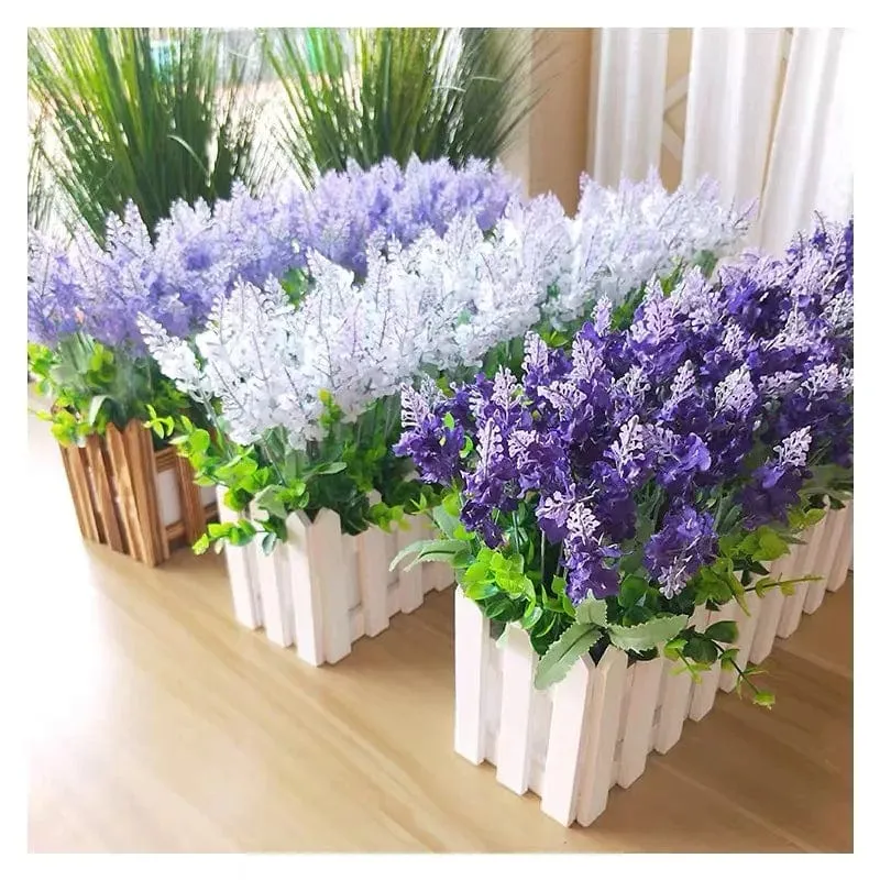 Künstliche Blumen, beflockter Kunststoff, Lavendelbündel, künstliche Pflanzen, Hochzeitsstrauß, für drinnen und draußen, Zuhause, Küche, Büro, Tisch