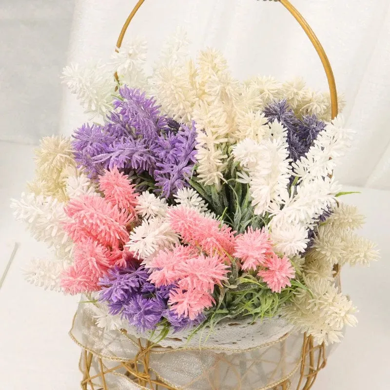 Künstliche Blumen, beflockter Kunststoff, Lavendelbündel, künstliche Pflanzen, Hochzeitsstrauß, für drinnen und draußen, Zuhause, Küche, Büro, Tisch