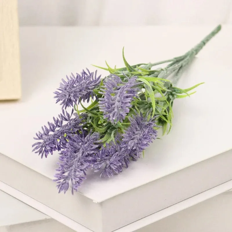 Künstliche Blumen, beflockter Kunststoff, Lavendelbündel, künstliche Pflanzen, Hochzeitsstrauß, für drinnen und draußen, Zuhause, Küche, Büro, Tisch