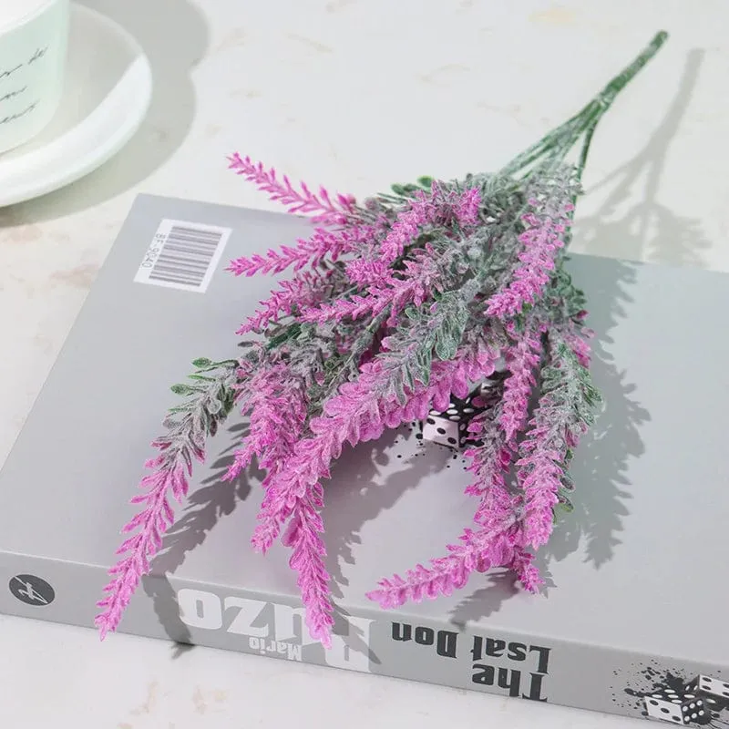 Künstliche Blumen, beflockter Kunststoff, Lavendelbündel, künstliche Pflanzen, Hochzeitsstrauß, für drinnen und draußen, Zuhause, Küche, Büro, Tisch
