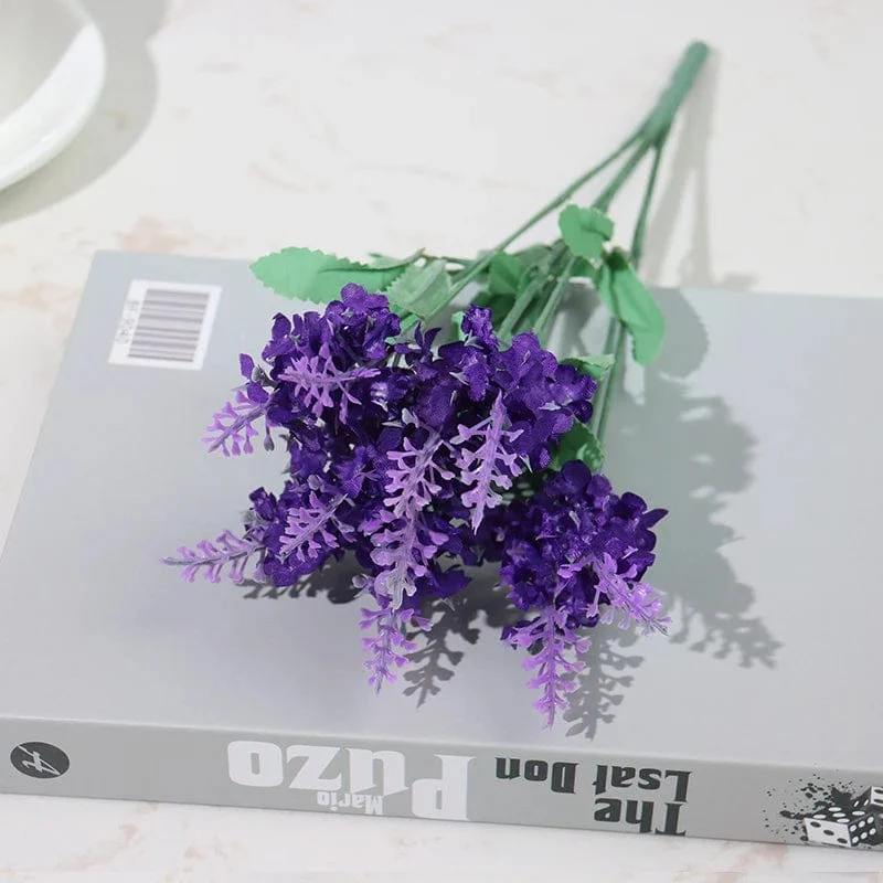 Künstliche Blumen, beflockter Kunststoff, Lavendelbündel, künstliche Pflanzen, Hochzeitsstrauß, für drinnen und draußen, Zuhause, Küche, Büro, Tisch