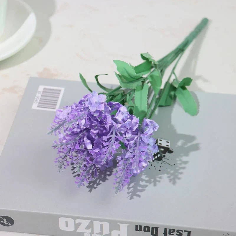 Künstliche Blumen, beflockter Kunststoff, Lavendelbündel, künstliche Pflanzen, Hochzeitsstrauß, für drinnen und draußen, Zuhause, Küche, Büro, Tisch