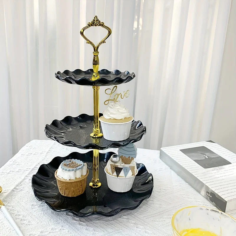 1 Stück, eleganter 3-stöckiger Cupcake-Ständer für Teepartys, Hochzeiten und mehr – gerüschtes oder Spitzen-Design – perfekt zum Dekorieren und Servieren von Desserts – Tisch- und Küchenzubehör