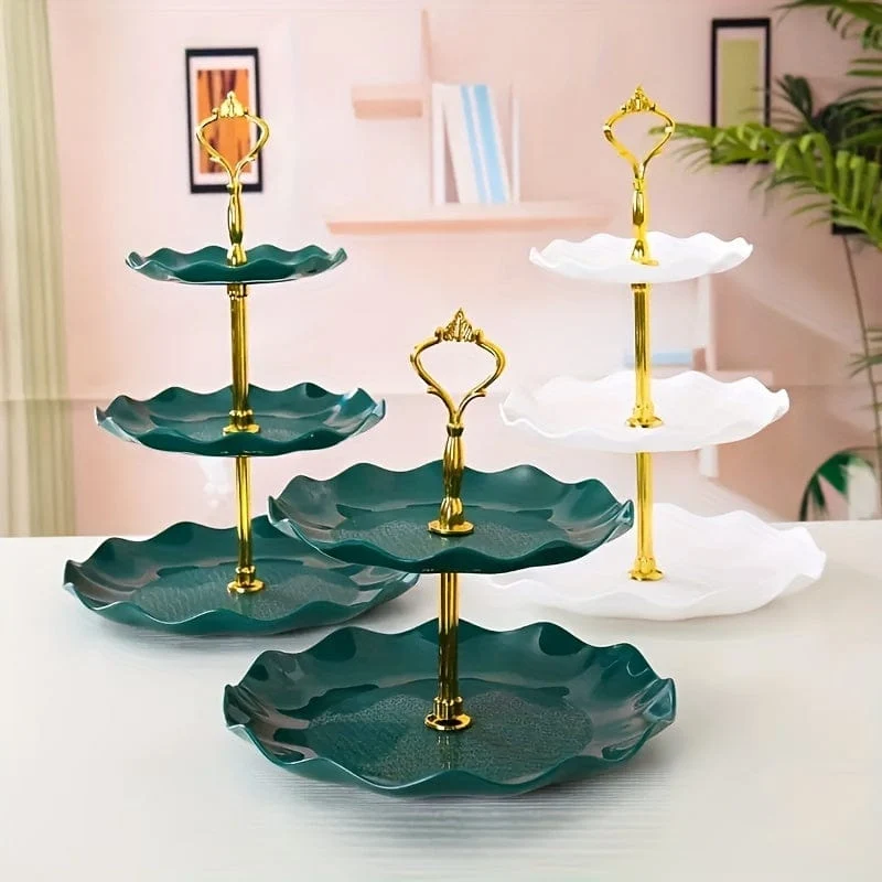 1 Stück, eleganter 3-stöckiger Cupcake-Ständer für Teepartys, Hochzeiten und mehr – gerüschtes oder Spitzen-Design – perfekt zum Dekorieren und Servieren von Desserts – Tisch- und Küchenzubehör