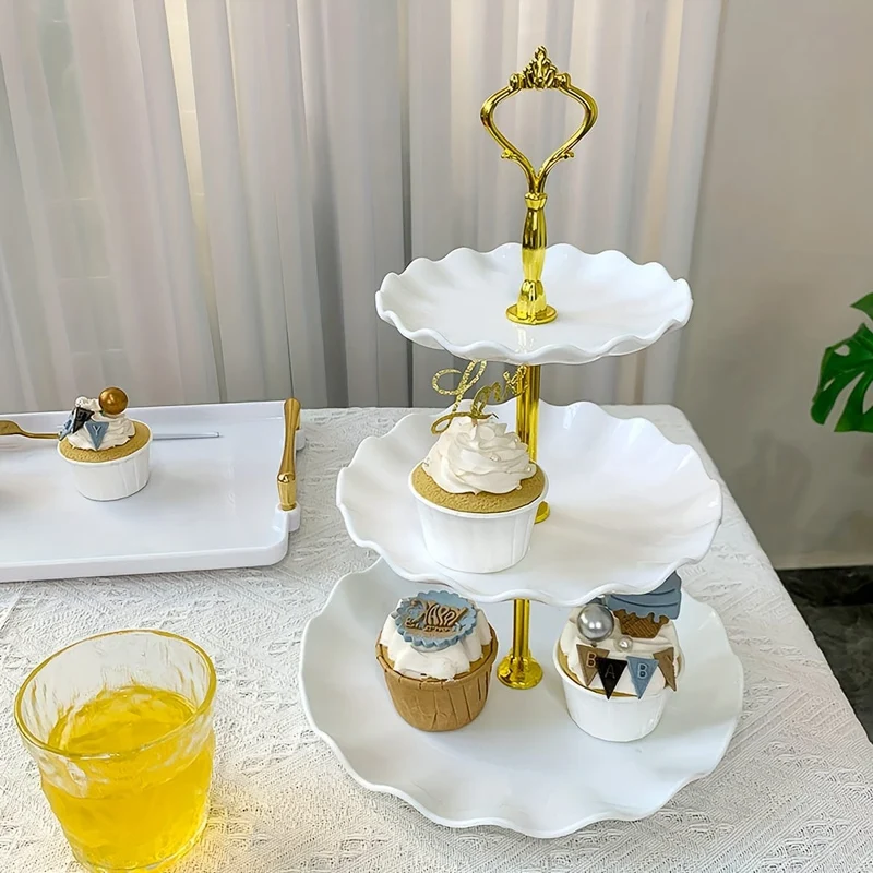 1 Stück, eleganter 3-stöckiger Cupcake-Ständer für Teepartys, Hochzeiten und mehr – gerüschtes oder Spitzen-Design – perfekt zum Dekorieren und Servieren von Desserts – Tisch- und Küchenzubehör
