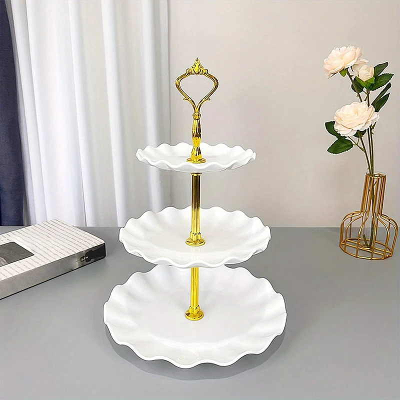 1 Stück, eleganter 3-stöckiger Cupcake-Ständer für Teepartys, Hochzeiten und mehr – gerüschtes oder Spitzen-Design – perfekt zum Dekorieren und Servieren von Desserts – Tisch- und Küchenzubehör