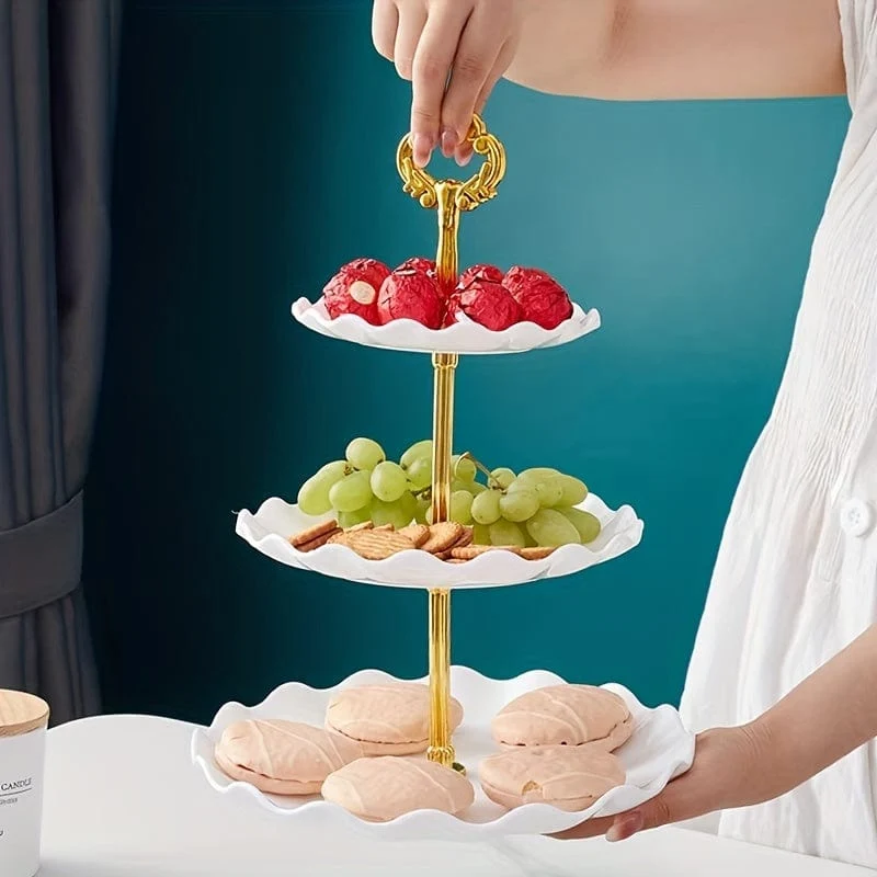 1 Stück, eleganter 3-stöckiger Cupcake-Ständer für Teepartys, Hochzeiten und mehr – gerüschtes oder Spitzen-Design – perfekt zum Dekorieren und Servieren von Desserts – Tisch- und Küchenzubehör