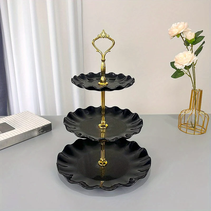 1 Stück, eleganter 3-stöckiger Cupcake-Ständer für Teepartys, Hochzeiten und mehr – gerüschtes oder Spitzen-Design – perfekt zum Dekorieren und Servieren von Desserts – Tisch- und Küchenzubehör