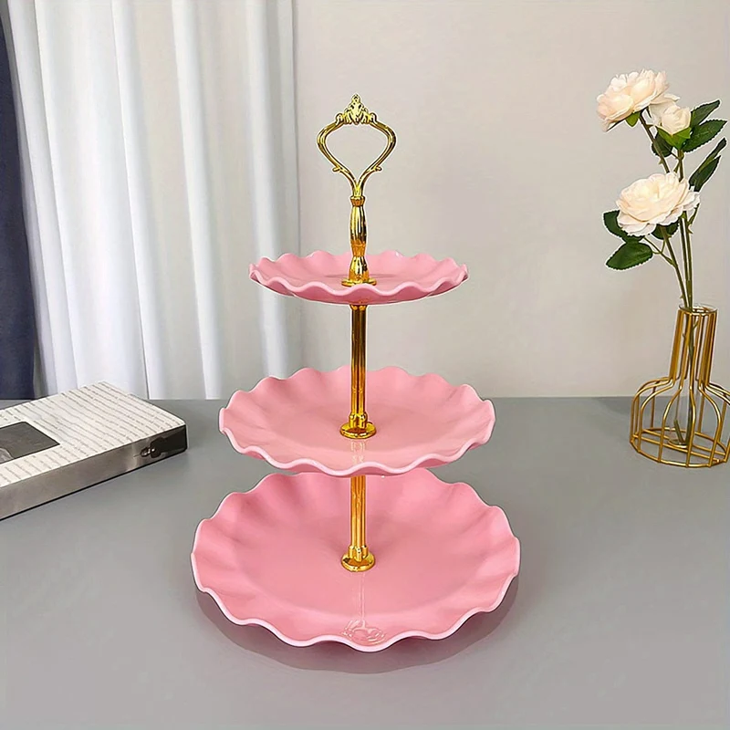 1 Stück, eleganter 3-stöckiger Cupcake-Ständer für Teepartys, Hochzeiten und mehr – gerüschtes oder Spitzen-Design – perfekt zum Dekorieren und Servieren von Desserts – Tisch- und Küchenzubehör