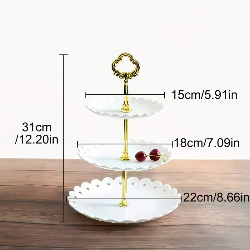 1 Stück, eleganter 3-stöckiger Cupcake-Ständer für Teepartys, Hochzeiten und mehr – gerüschtes oder Spitzen-Design – perfekt zum Dekorieren und Servieren von Desserts – Tisch- und Küchenzubehör
