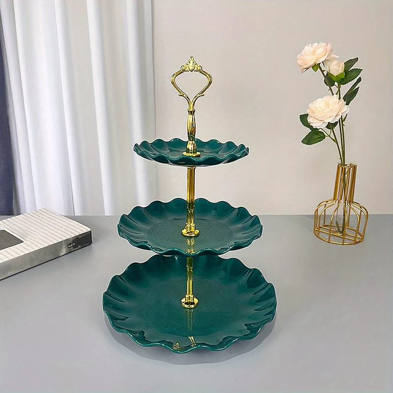 1 Stück, eleganter 3-stöckiger Cupcake-Ständer für Teepartys, Hochzeiten und mehr – gerüschtes oder Spitzen-Design – perfekt zum Dekorieren und Servieren von Desserts – Tisch- und Küchenzubehör