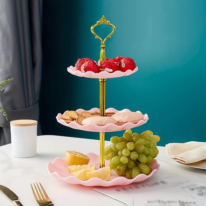 1 Stück, eleganter 3-stöckiger Cupcake-Ständer für Teepartys, Hochzeiten und mehr – gerüschtes oder Spitzen-Design – perfekt zum Dekorieren und Servieren von Desserts – Tisch- und Küchenzubehör