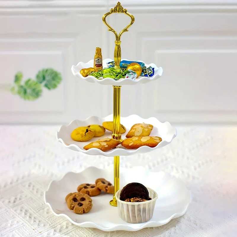 1 Stück, eleganter 3-stöckiger Cupcake-Ständer für Teepartys, Hochzeiten und mehr – gerüschtes oder Spitzen-Design – perfekt zum Dekorieren und Servieren von Desserts – Tisch- und Küchenzubehör