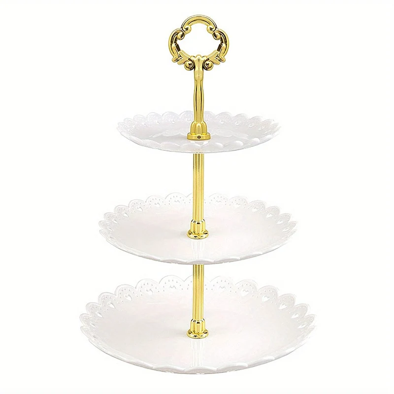 1 Stück, eleganter 3-stöckiger Cupcake-Ständer für Teepartys, Hochzeiten und mehr – gerüschtes oder Spitzen-Design – perfekt zum Dekorieren und Servieren von Desserts – Tisch- und Küchenzubehör